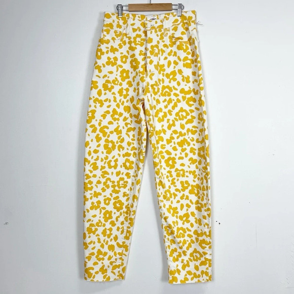 MOTHER Denim - Mother Jeans Womens 30 Yellow White Floral Leopard Curbside Heel Raw Hem